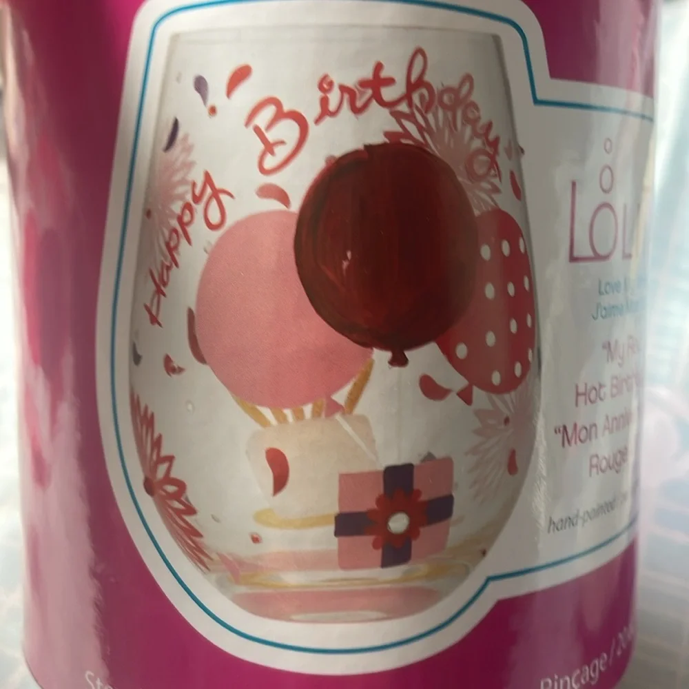 Pink and Red Happy Birthday Balloon Glass